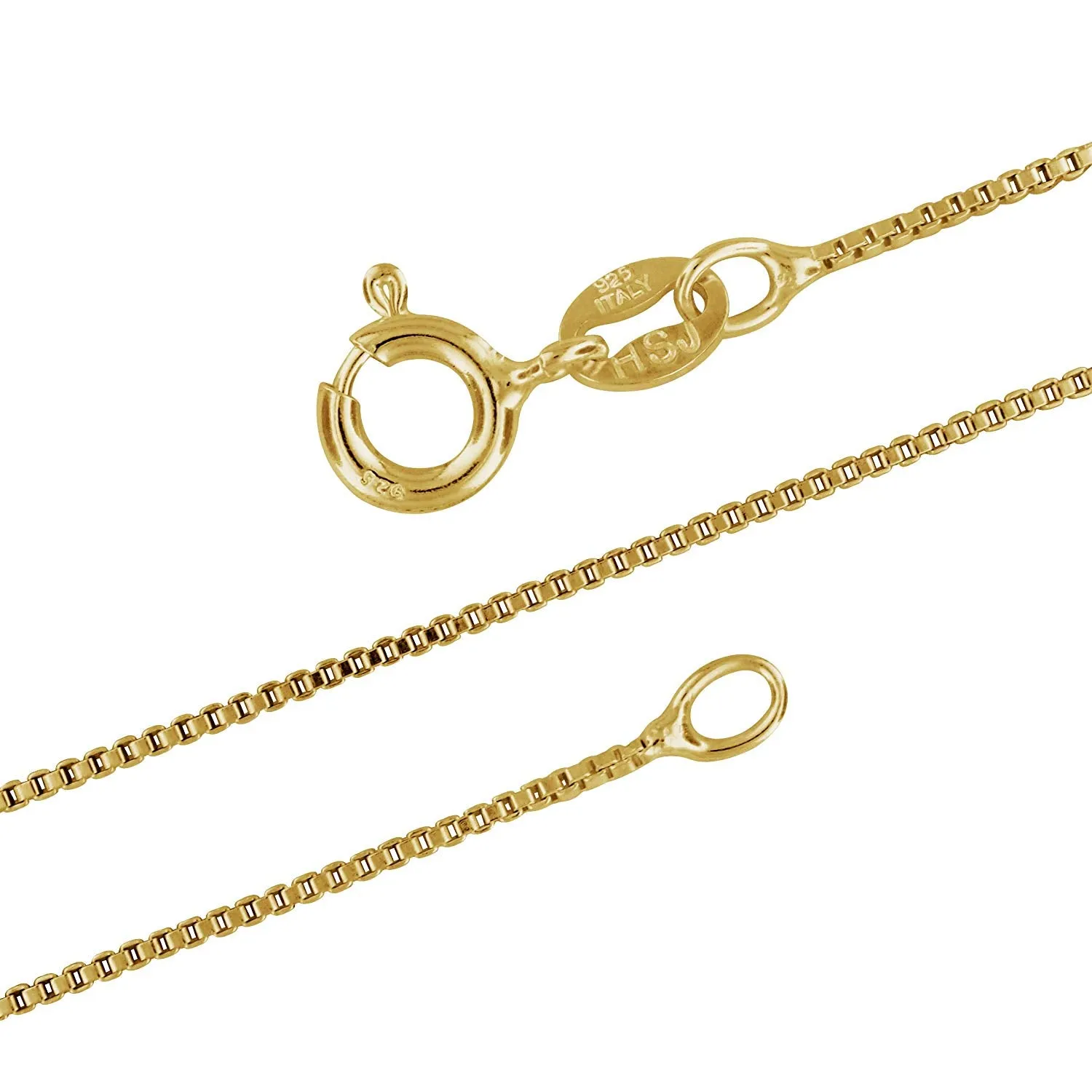 14kt Yellow Gold Plated Sterling Silver 1mm Box Chain Necklace Nickel-Free, 14-36 Inches