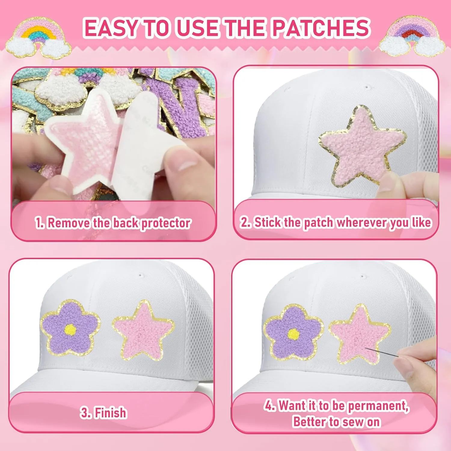156 Pcs Chenille Letter Patches Self Adhesive Iron On Patches for Clothes,Include 104 A-Z Varsity Alphabet,52 Cute Pattern Chenille Patches for DIY Clothing,Bags,Hats,Embroidered Repair