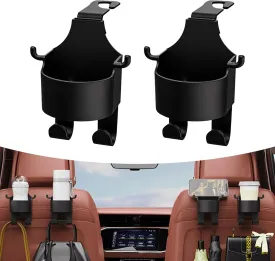 2 PCS Car Seat Backrest Hook, Multifunctional Hanging Storage Water Cup Holder Trash Can with Hook, Mobile Phone Holder Portable Travel Interior Accessories, Universal for Cars Trucks (Black)