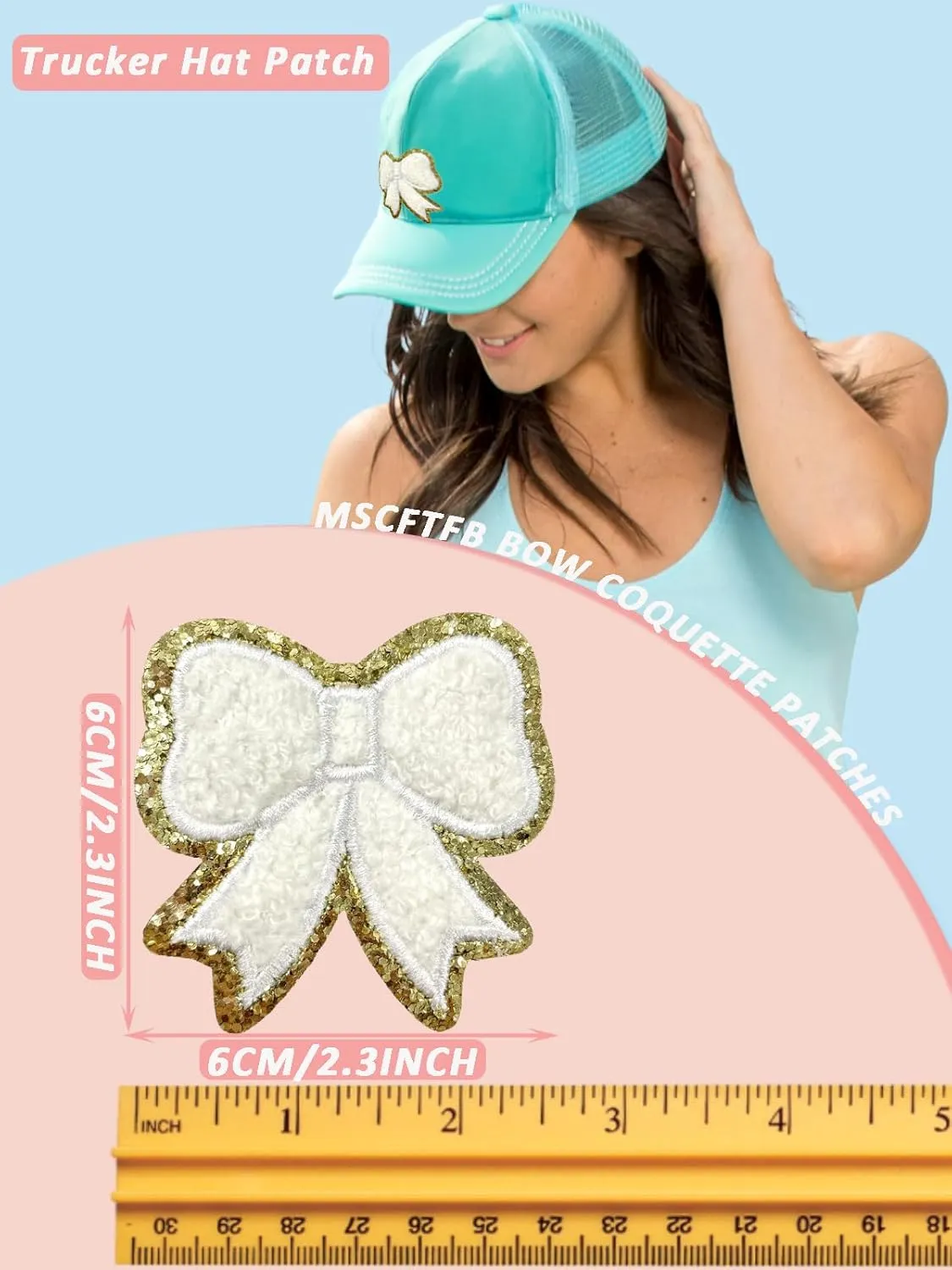 24 Pack Bow Chenille Patches,White Coquette Iron on Patches for Clothes Embroidery Fabric Patches for Jean Backpack Hat Jacket Shoe Girl Decorative Applique (White)