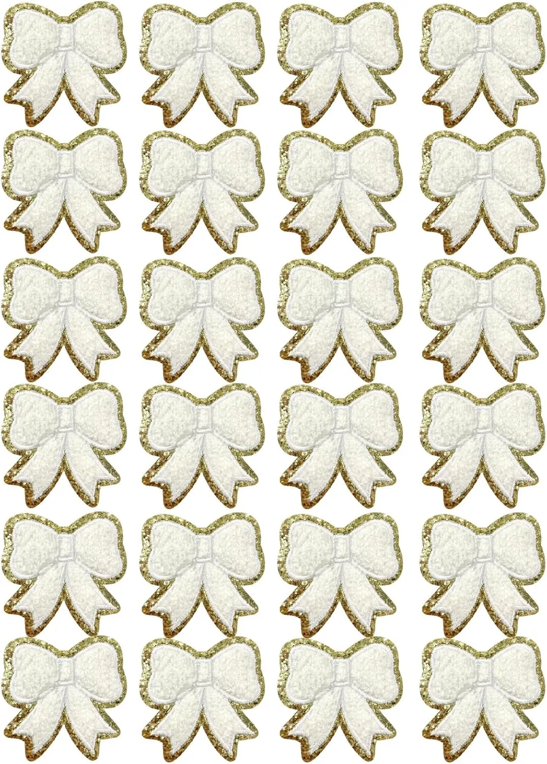 24 Pack Bow Chenille Patches,White Coquette Iron on Patches for Clothes Embroidery Fabric Patches for Jean Backpack Hat Jacket Shoe Girl Decorative Applique (White)