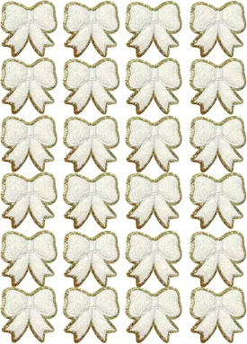 24 Pack Bow Chenille Patches,White Coquette Iron on Patches for Clothes Embroidery Fabric Patches for Jean Backpack Hat Jacket Shoe Girl Decorative Applique (White)