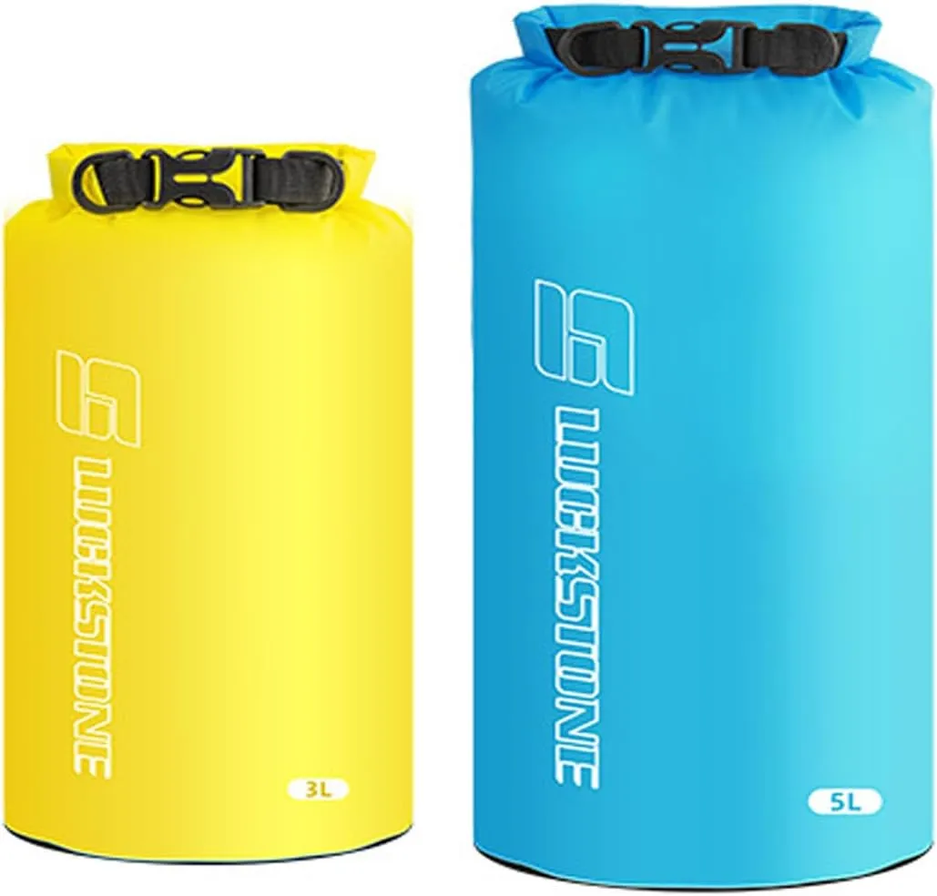 2pcs Dry Sack Set, Lightweight Dry Bags Set, Waterproof Roll Top Dry Sacks Keep Your Stuff Dry - for Kayaking Boating Hiking Camping (3L Yellow 5L Blue)