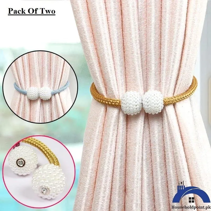 2Pcs Pearl Magnetic Curtain Tie Clips