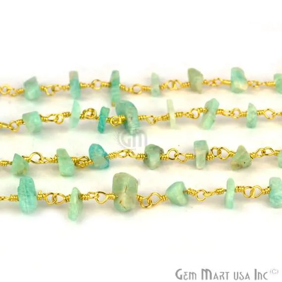 Amazonite Nugget Chip Beads Gold Wire Wrapped Rosary Chain