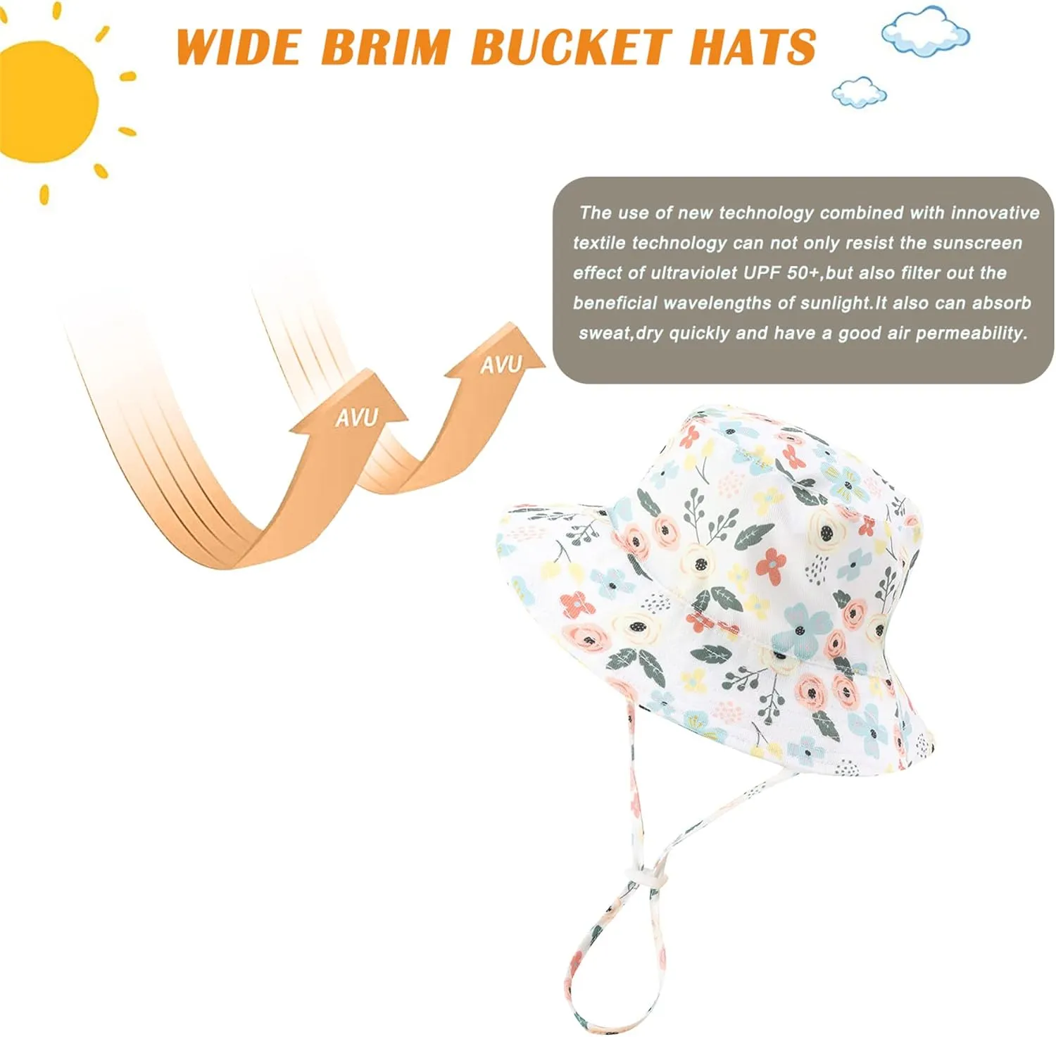 Baby Girl Sun Hat Summer Beach Hats with UPF 50  Toddler Infant with Wide Brim Strap Outdoor Bucket Hat