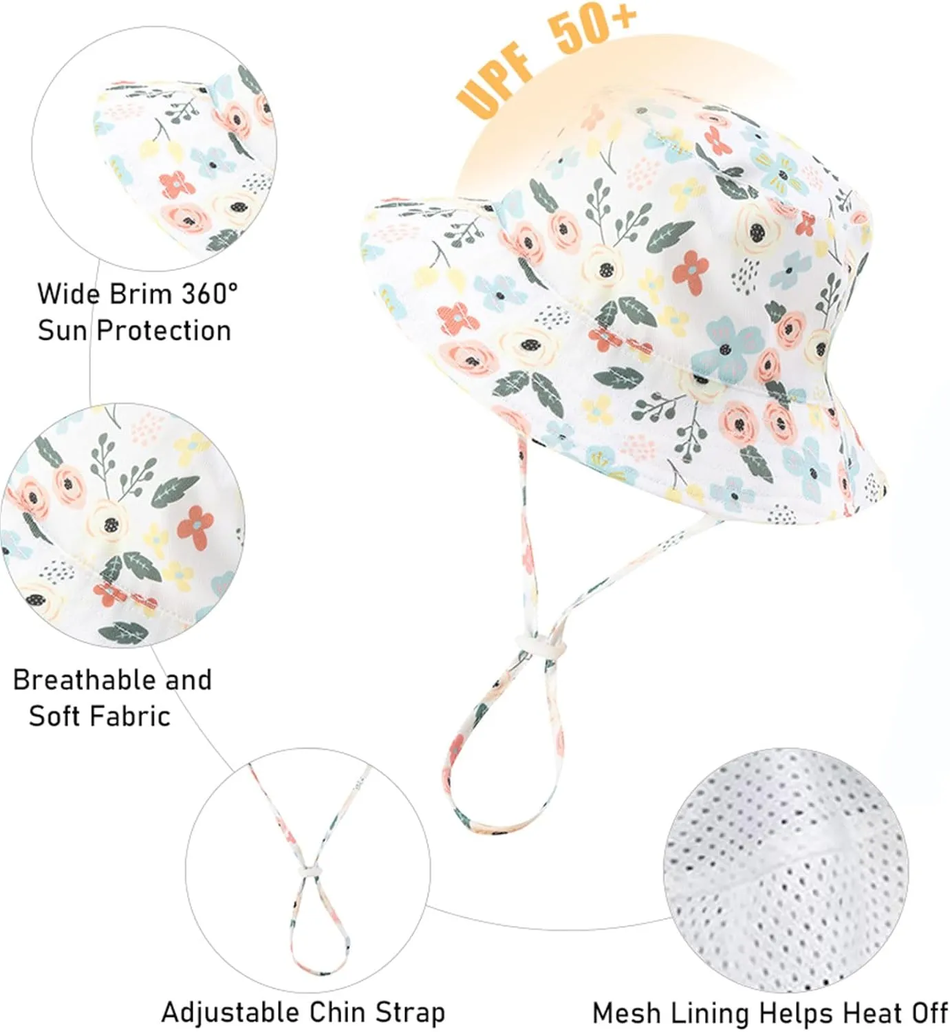 Baby Girl Sun Hat Summer Beach Hats with UPF 50  Toddler Infant with Wide Brim Strap Outdoor Bucket Hat
