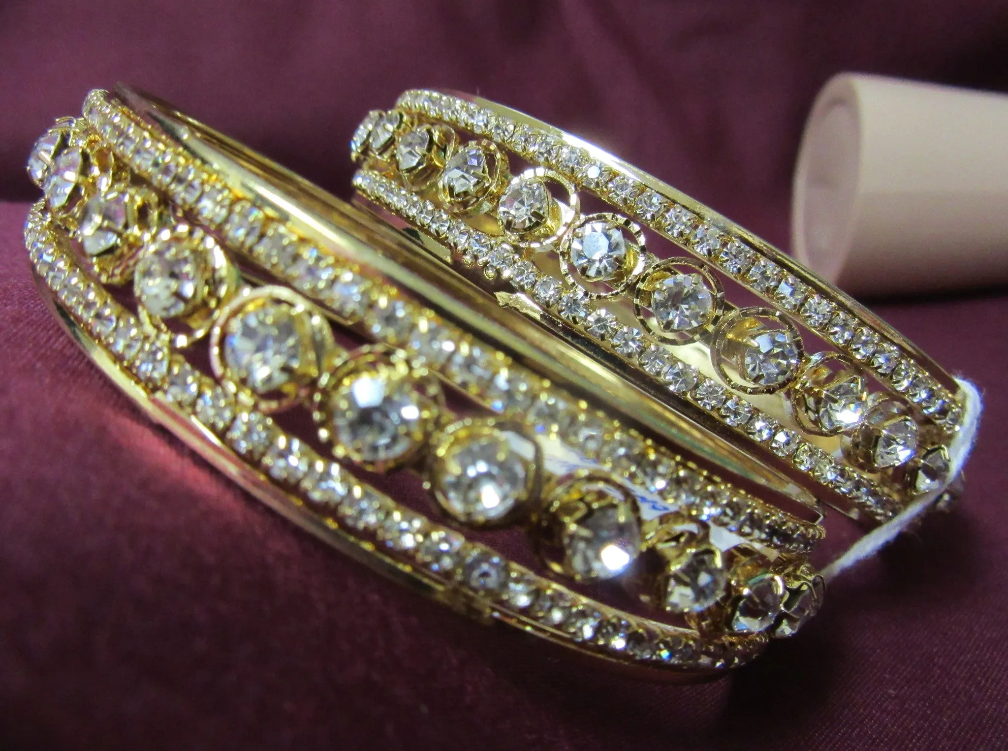 Bangles 7299 Golden Bangles Lustrous CZ Crystal Zircon Stones