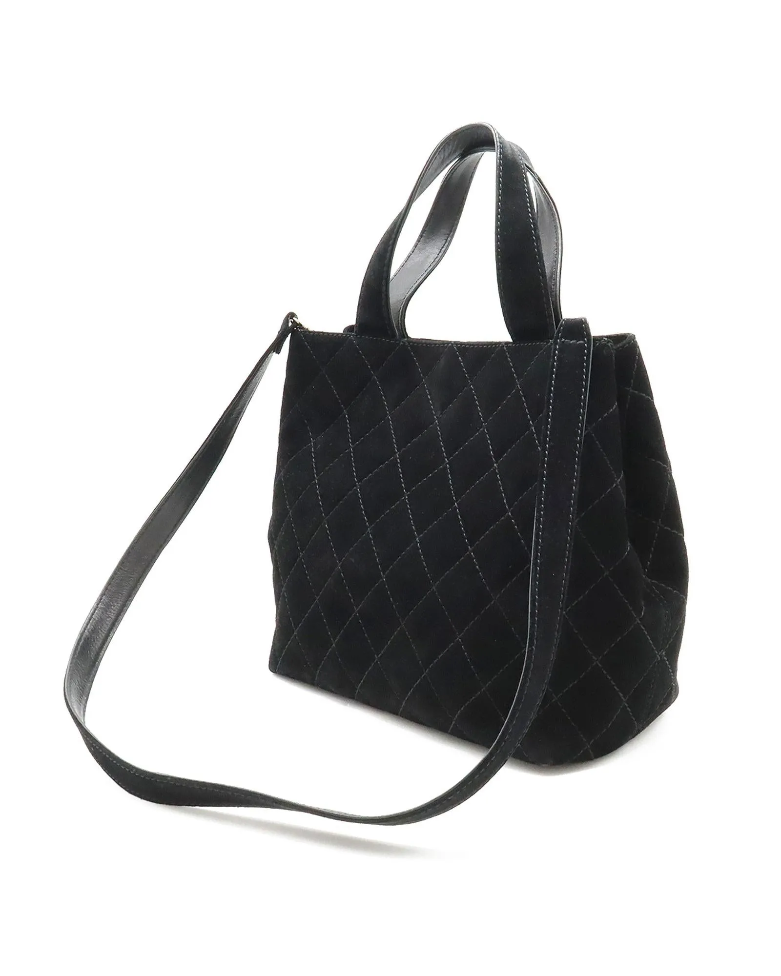 Black Leather Tote Bag with Wild Stitch Matelasse Design and Suede Accents