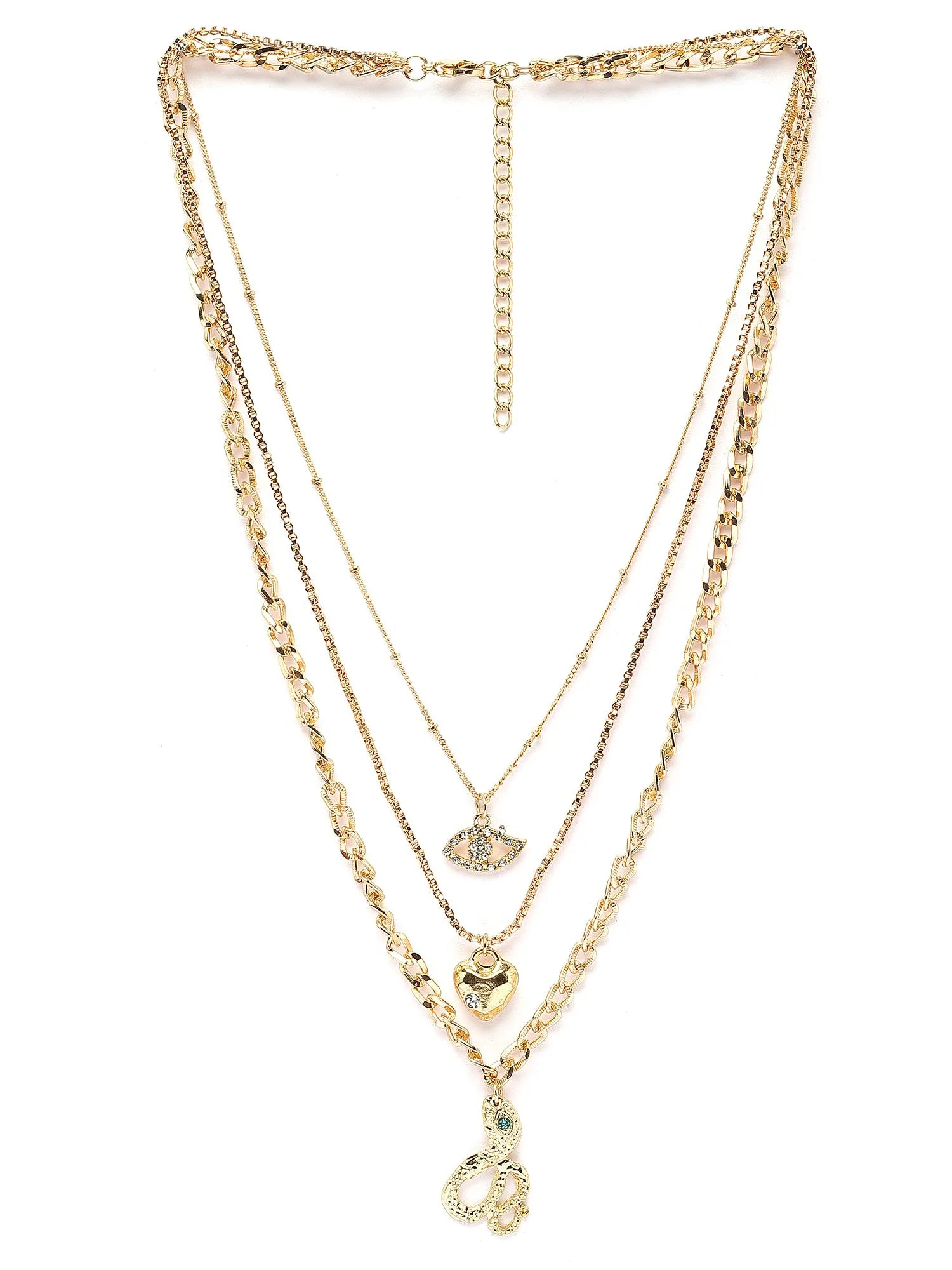 Bohey by KARATCART Gold Plated Snake and Heart Multicharm Multilayered Chain Necklace for Women