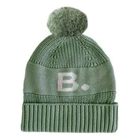 Chunky Knit Letter Beanie - Lily Pad; Letter: Ivory
