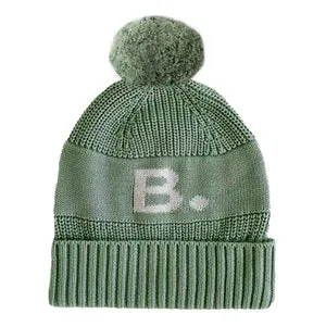 Chunky Knit Letter Beanie - Lily Pad; Letter: Ivory