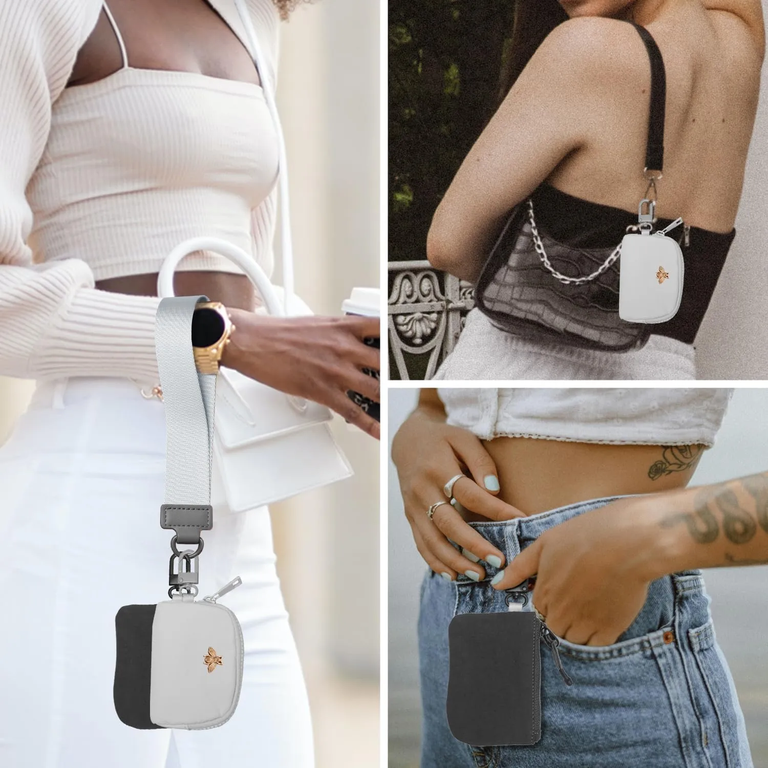 COOLANS Mini Wristlet Wallets Dual Pouch,Around Wristlet Handbag Wallet for Women Zip Cards Holder,Wristlet Bracelet Purse