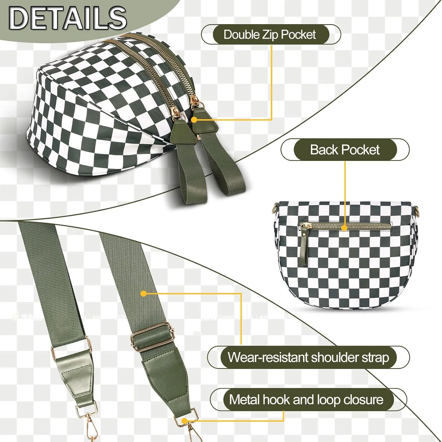 Crossbody Bags For WomenGo Free The Roomiest Crossbody,Trendy Checkered Purse With Adjustable Strap,Water-Resistant