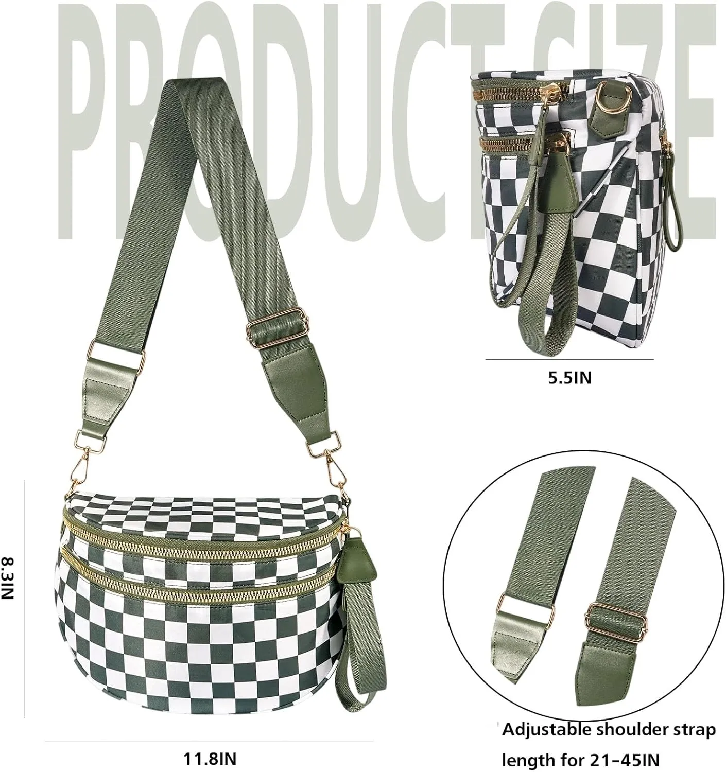 Crossbody Bags For WomenGo Free The Roomiest Crossbody,Trendy Checkered Purse With Adjustable Strap,Water-Resistant