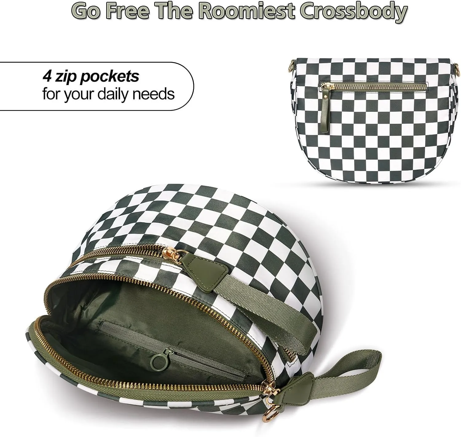 Crossbody Bags For WomenGo Free The Roomiest Crossbody,Trendy Checkered Purse With Adjustable Strap,Water-Resistant