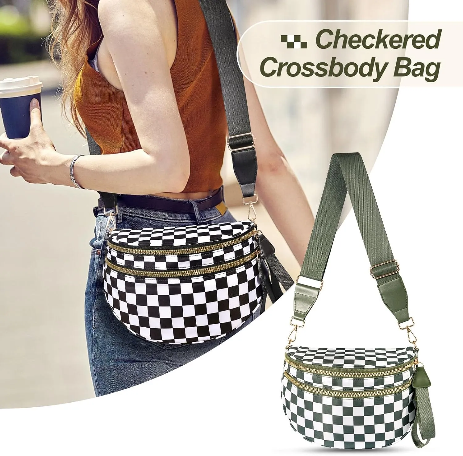 Crossbody Bags For WomenGo Free The Roomiest Crossbody,Trendy Checkered Purse With Adjustable Strap,Water-Resistant