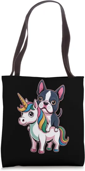 Cute Chibi Unicorn with Boston Terrier Tote Bag