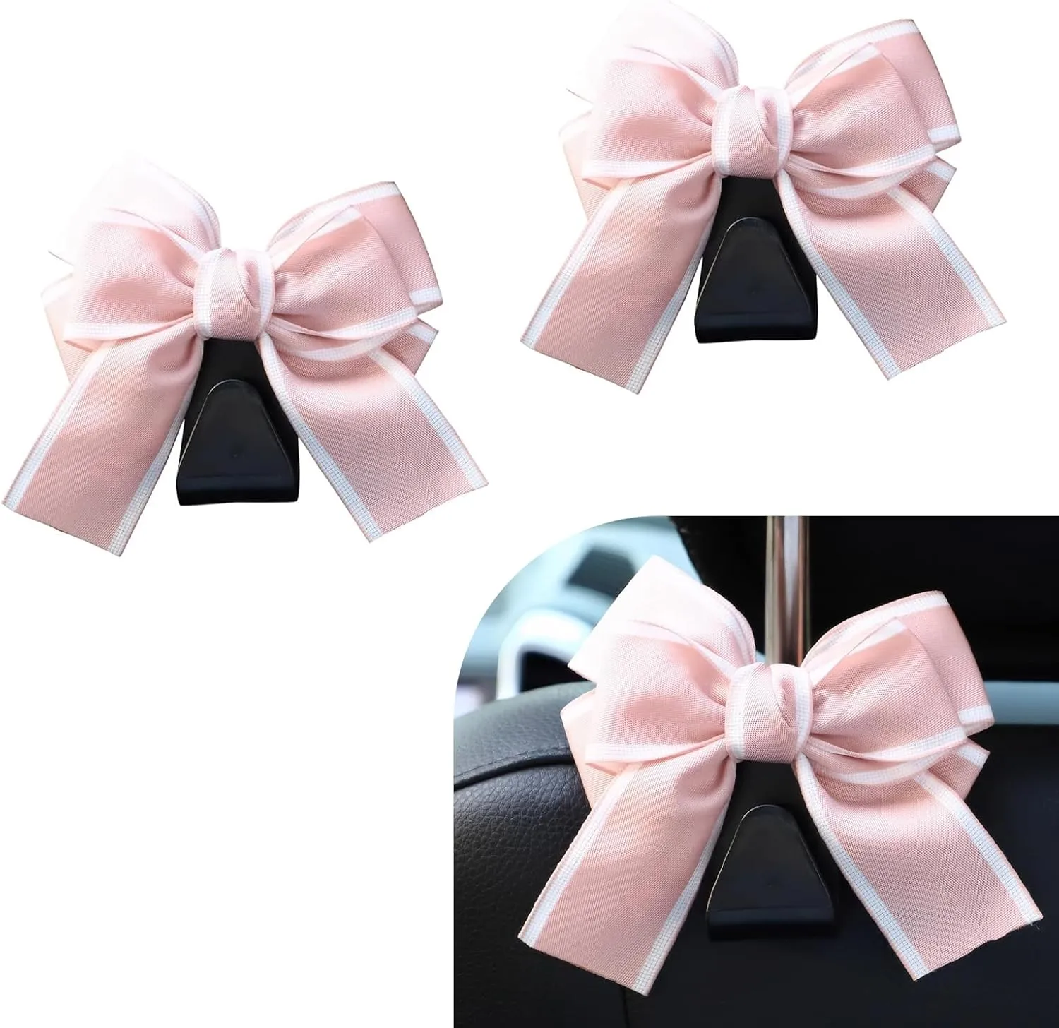 Downhill 2 PCS Car Seat Headrest Hooks, Cute Bow Seat Headrest Storage Hook, Universal Interior Storage Hook Rack, Suitable for Wallet Keys Backpack Storage Organizer (Pink)
