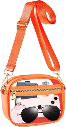 Fibrdoo Clear Bag Stadium Approved, Leather Clear Crossbody Purse Bag for Concerts Sports Events Festivals