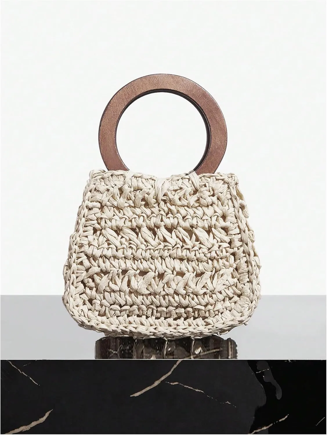 Floerns Women's Round Handle Straw Bag Woven Clutch Purse Vacation Mini Handbags