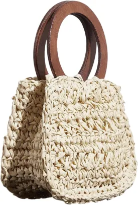 Floerns Women's Round Handle Straw Bag Woven Clutch Purse Vacation Mini Handbags