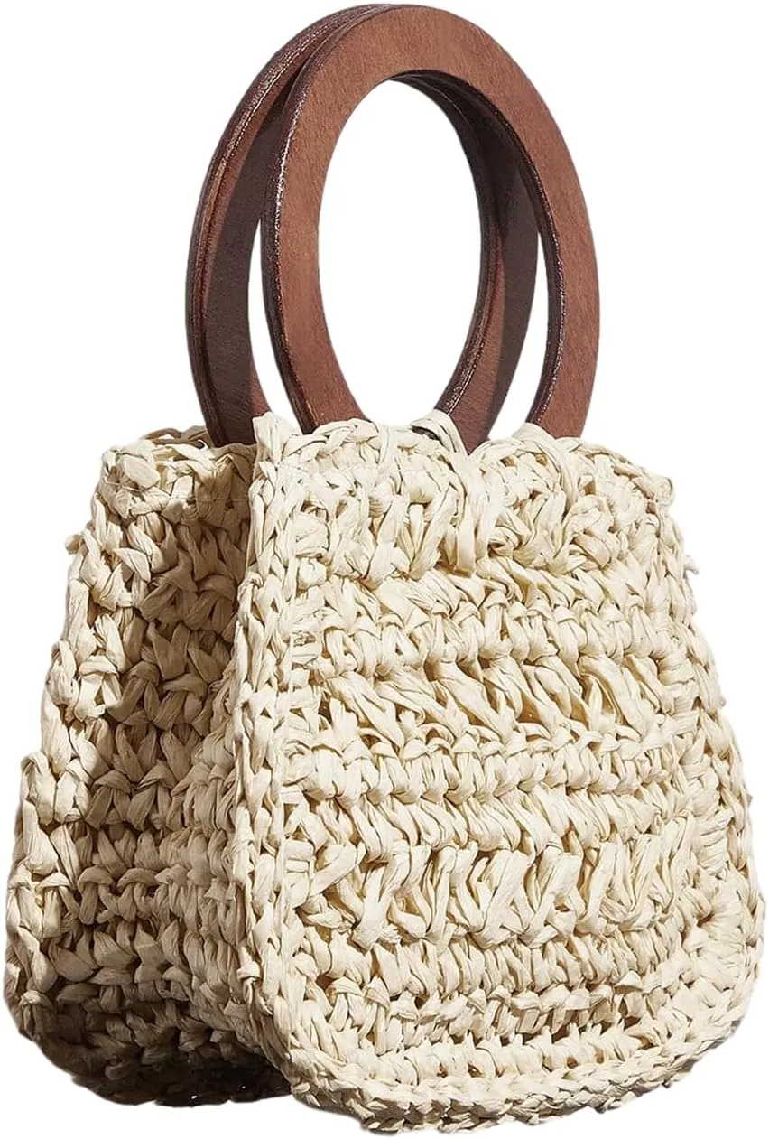 Floerns Women's Round Handle Straw Bag Woven Clutch Purse Vacation Mini Handbags