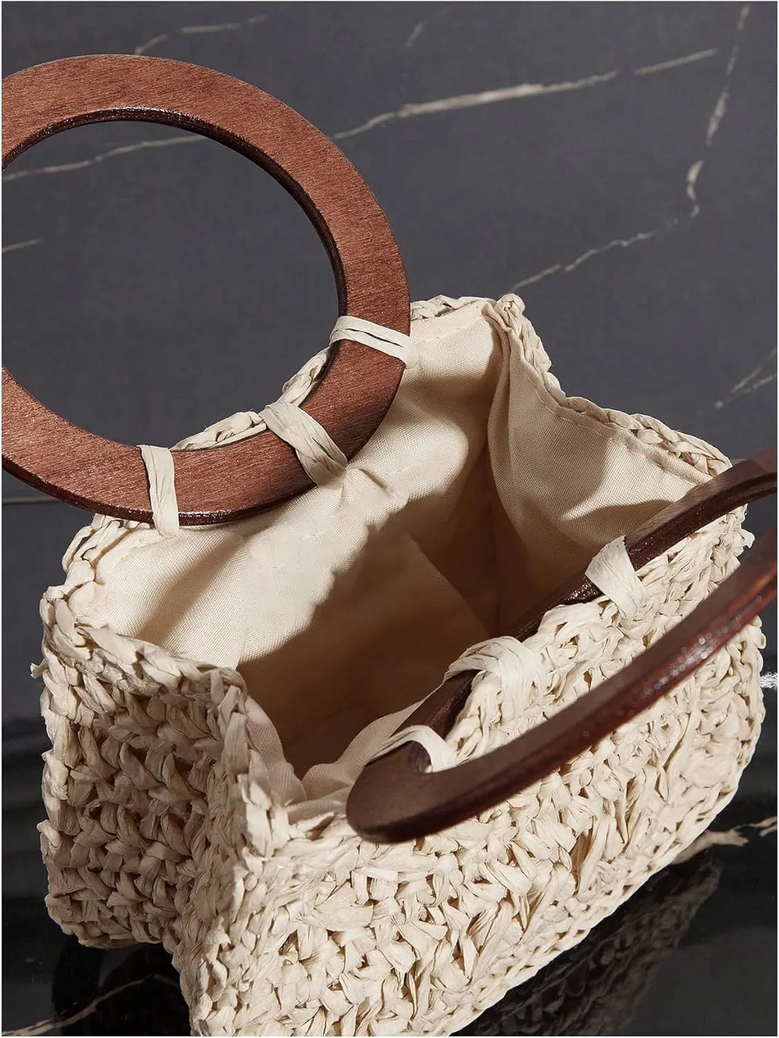 Floerns Women's Round Handle Straw Bag Woven Clutch Purse Vacation Mini Handbags