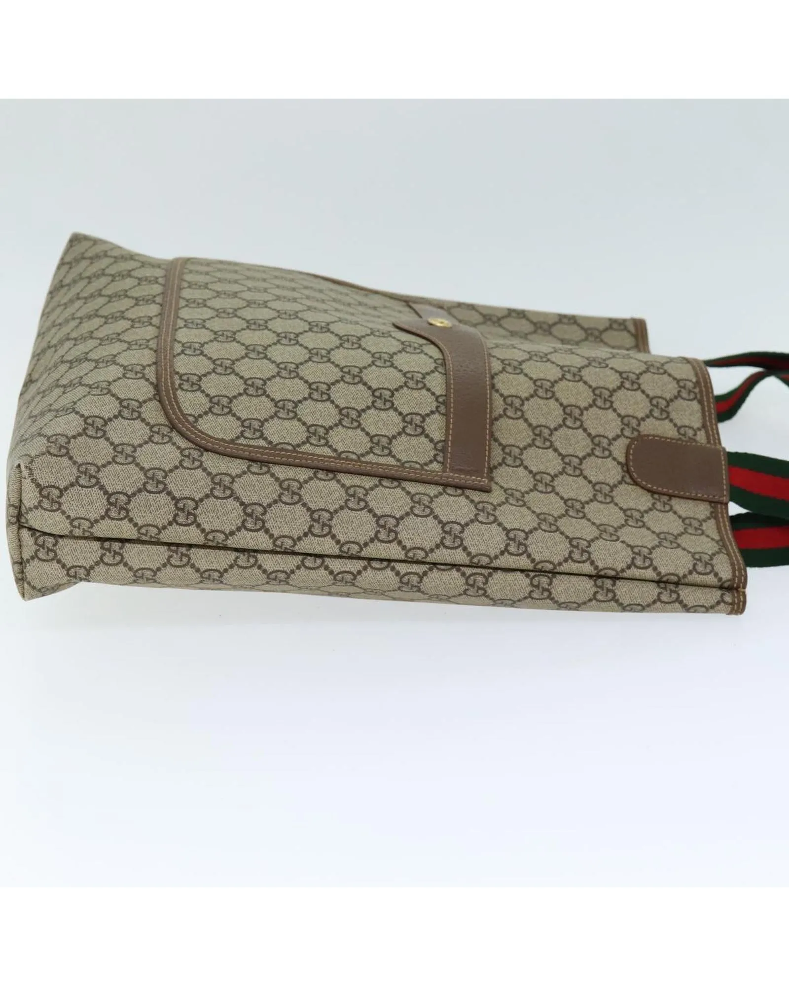 GG Supreme Web Tote Bag with Sherry Line Detail - Beige and Red