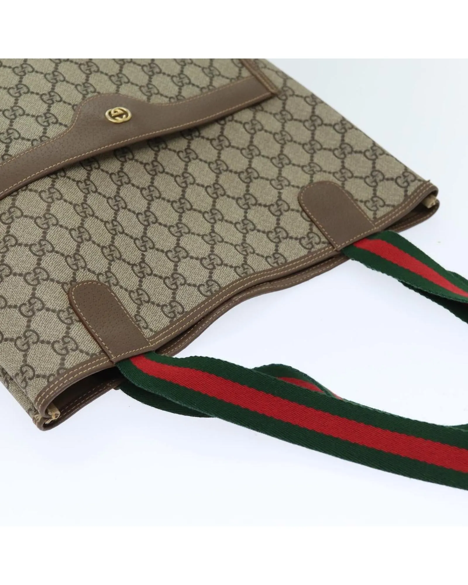 GG Supreme Web Tote Bag with Sherry Line Detail - Beige and Red