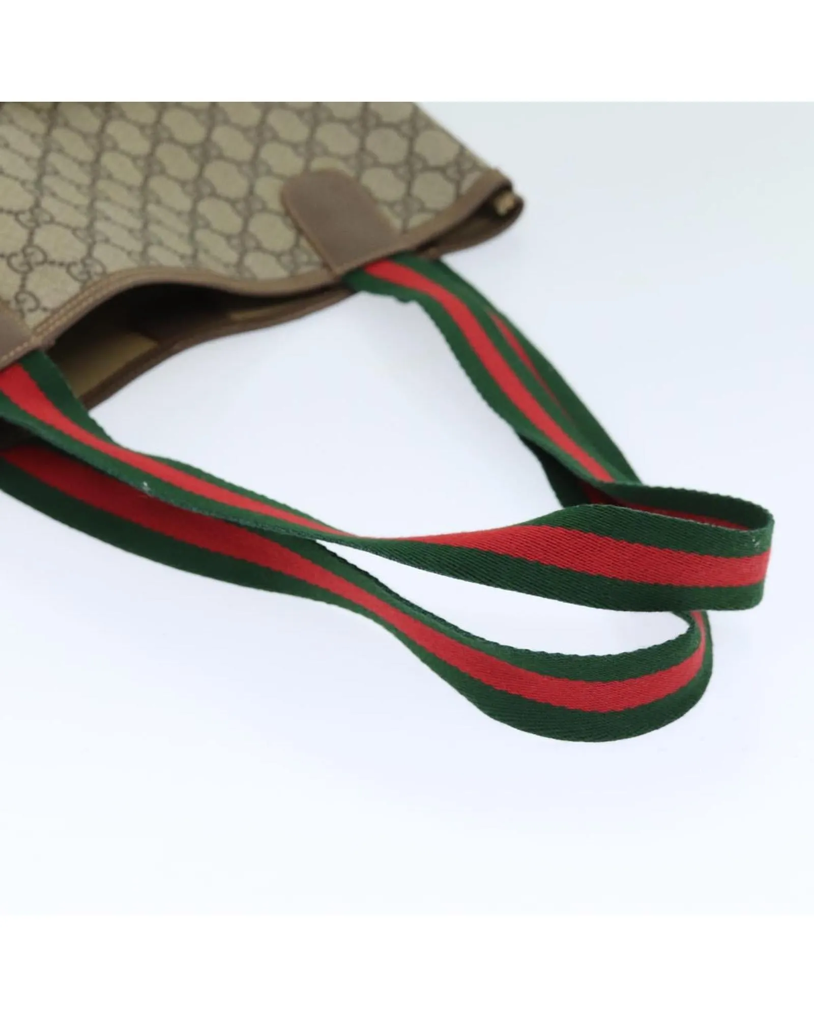 GG Supreme Web Tote Bag with Sherry Line Detail - Beige and Red