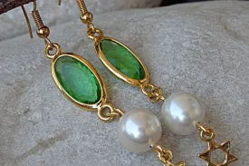 Green star jewish earrings