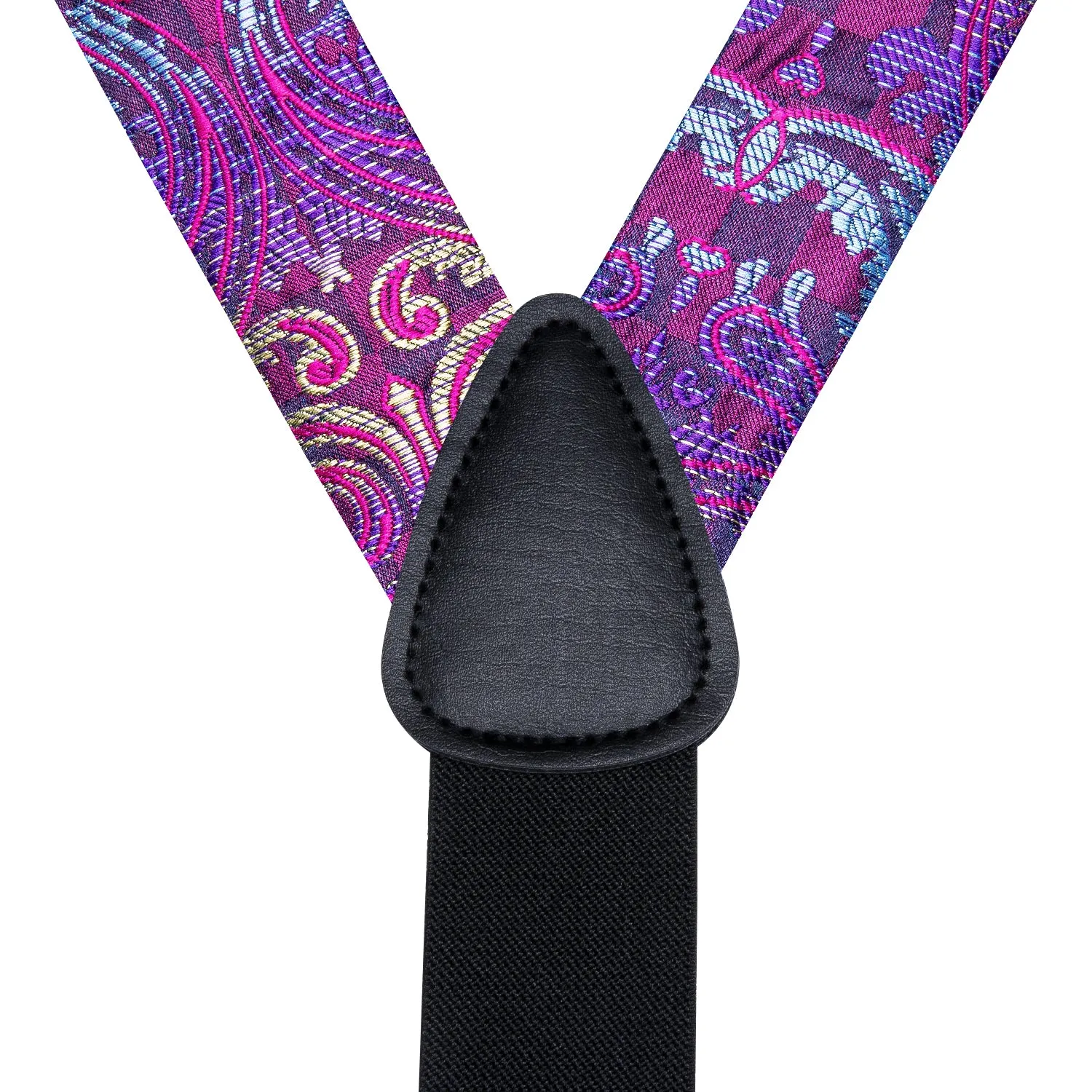 Hi-Tie Purple Paisley and Floral Men's Suspender Bowtie Pocket Square Cufflinks Set