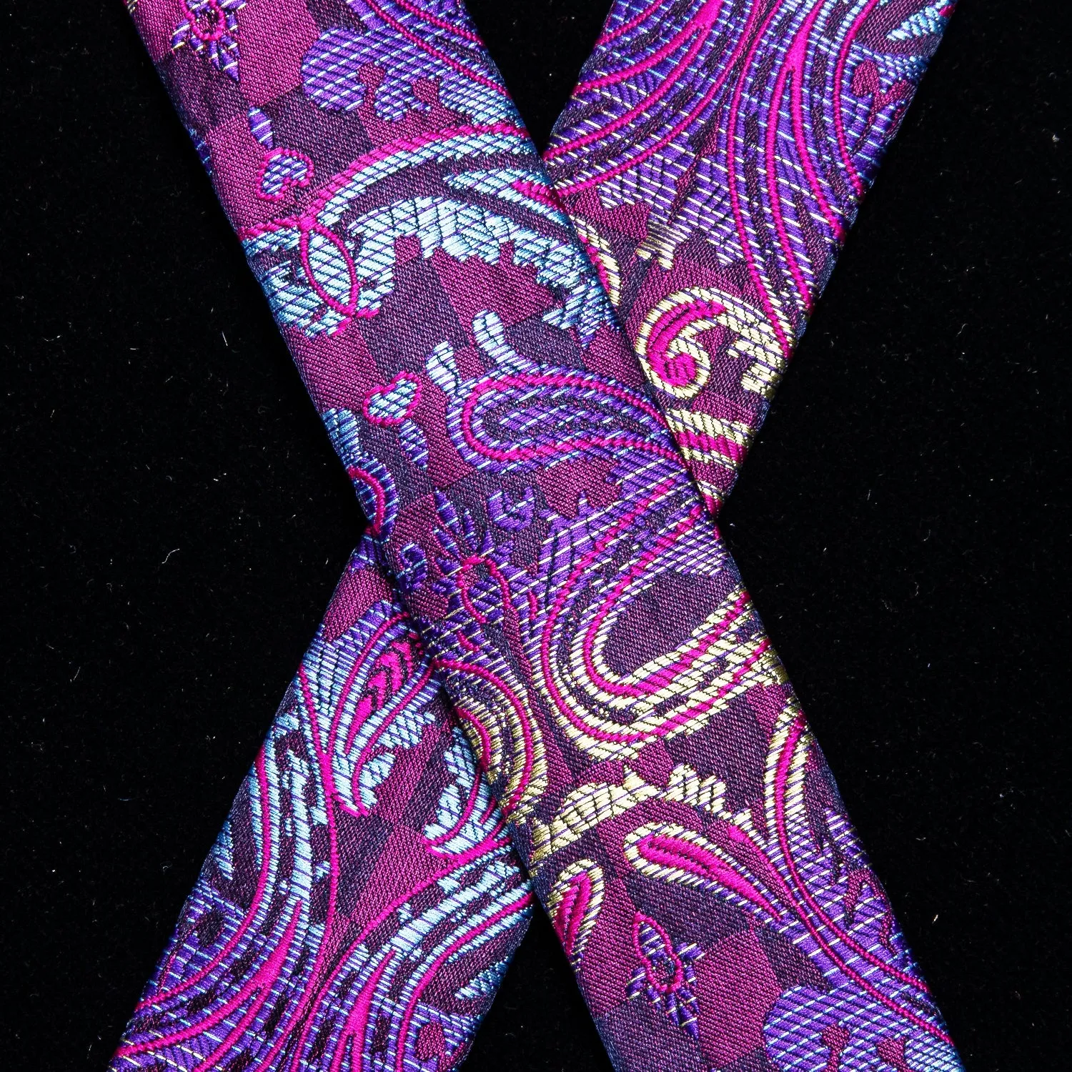 Hi-Tie Purple Paisley and Floral Men's Suspender Bowtie Pocket Square Cufflinks Set