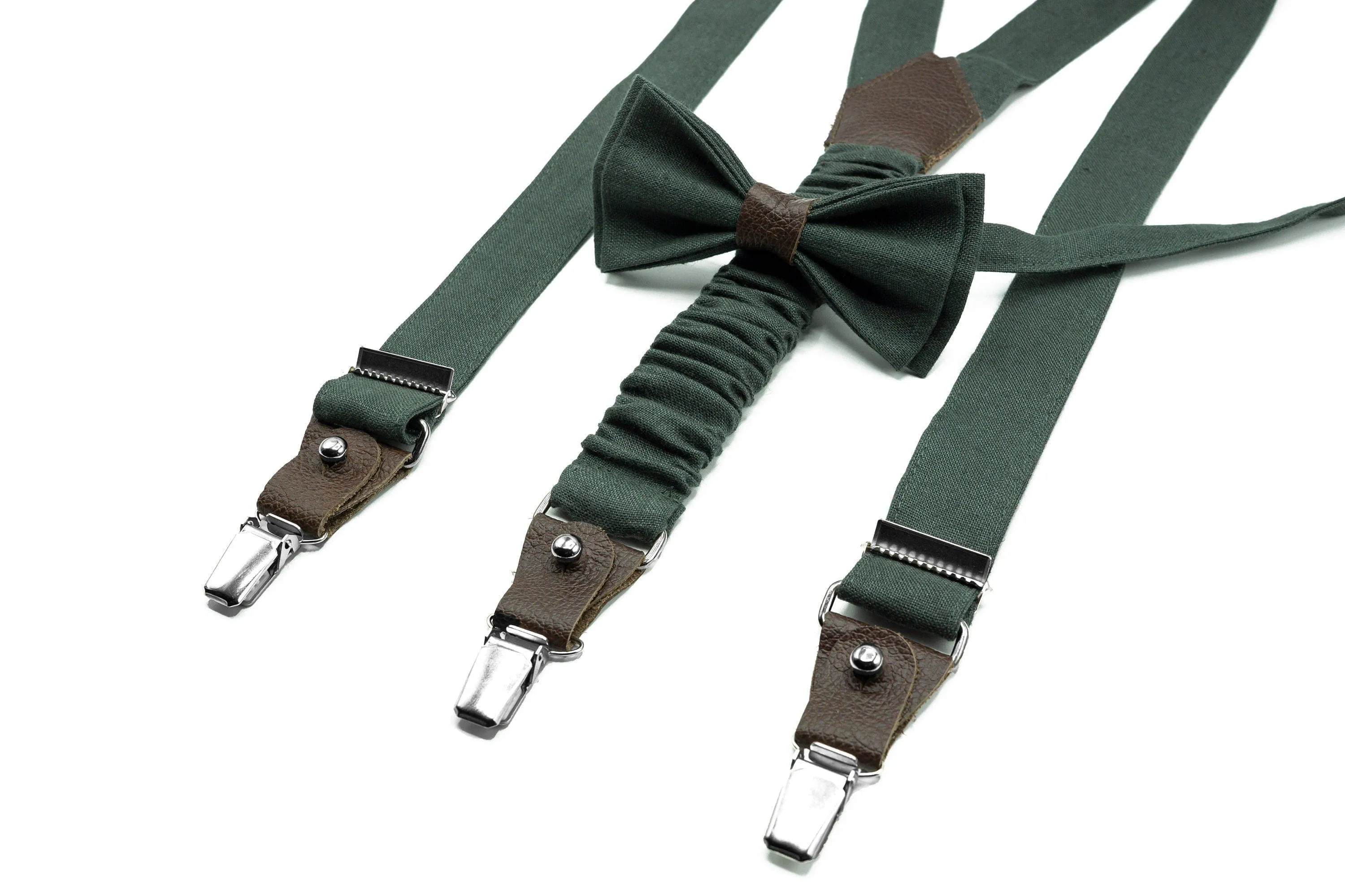 Hunter Green Bow Tie & Suspender Set - Ideal for Men, Boys, Toddlers at Weddings & Events