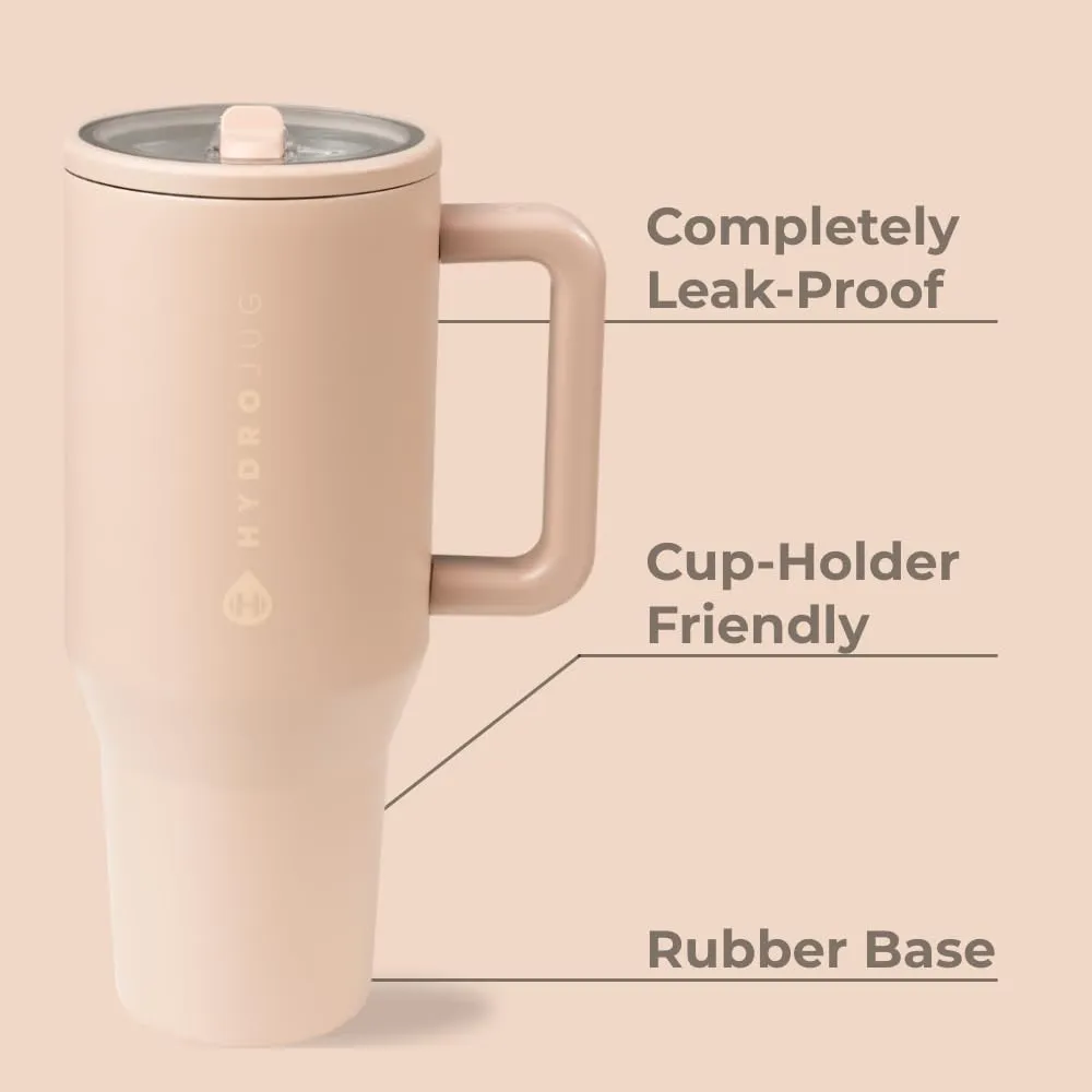 HydroJug Traveler - 40 oz Water Bottle with Handle & Flip Straw - Fits in Cup Holder, Leak Resistant Tumbler-Reusable Insulated Stainless Steel & Rubber Base - Gifts for Women & Men, Autumn Oak