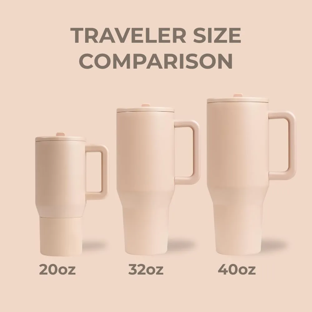HydroJug Traveler - 40 oz Water Bottle with Handle & Flip Straw - Fits in Cup Holder, Leak Resistant Tumbler-Reusable Insulated Stainless Steel & Rubber Base - Gifts for Women & Men, Autumn Oak