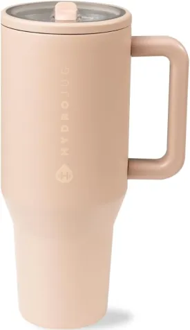 HydroJug Traveler - 40 oz Water Bottle with Handle & Flip Straw - Fits in Cup Holder, Leak Resistant Tumbler-Reusable Insulated Stainless Steel & Rubber Base - Gifts for Women & Men, Autumn Oak