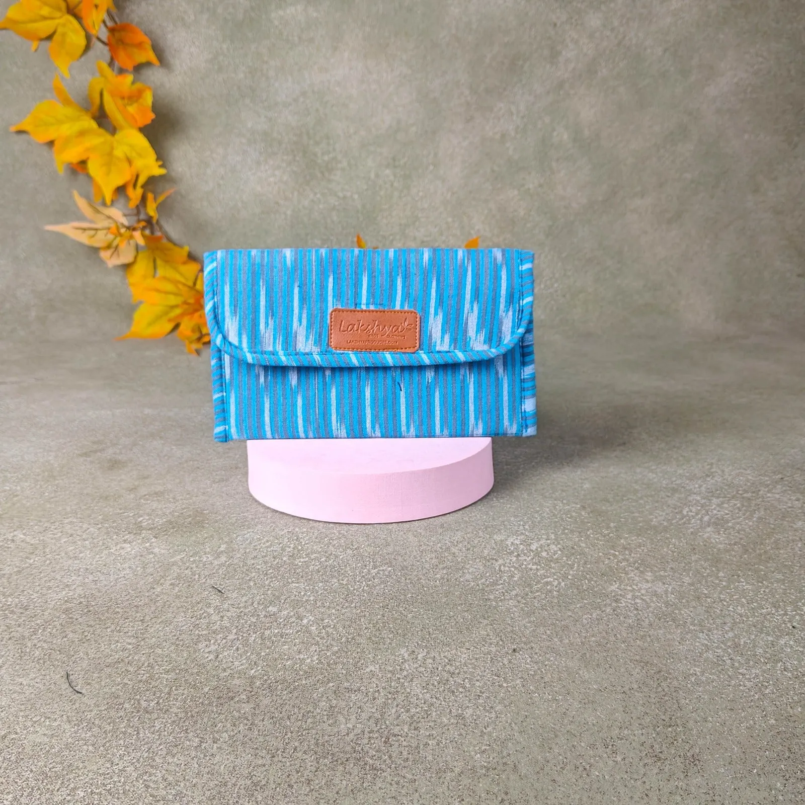 Ikat Clutch Sky Blue colour with Serpentine Stripes Prints