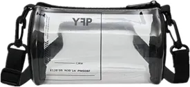 Ladies Clear Unique Design Round Transparent PVC Cylindrical Bucket Transparent Purse Diagonal Shoulder Bag-Transparent