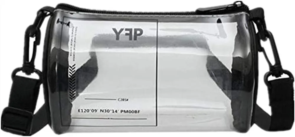 Ladies Clear Unique Design Round Transparent PVC Cylindrical Bucket Transparent Purse Diagonal Shoulder Bag-Transparent