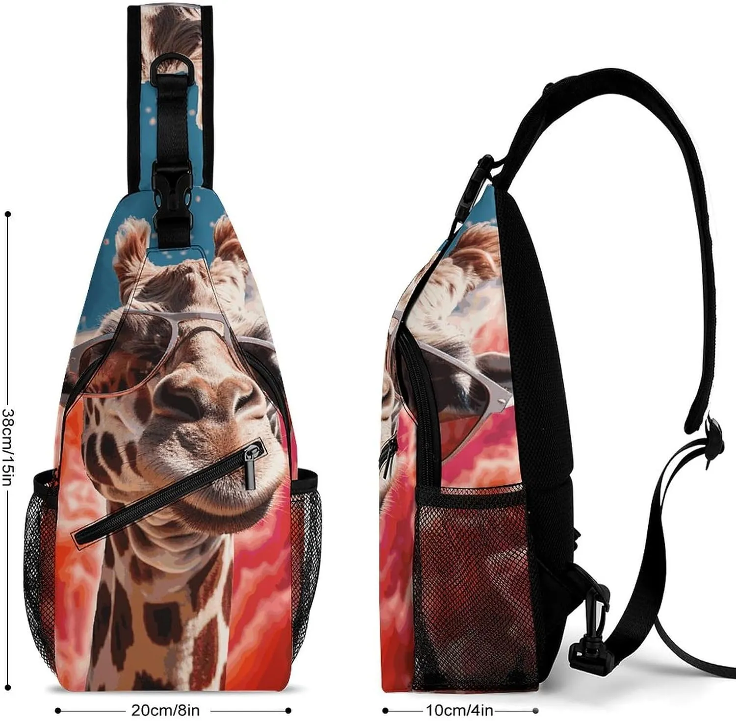 Lightweight Chest Bag Crossbody Bag Giraffe Wearing Sunglasses Sling Backpack for Women Men Sports Travel