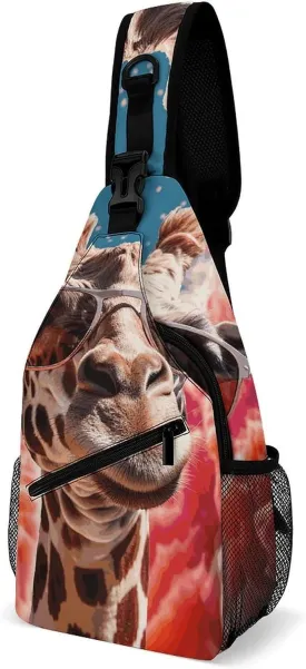 Lightweight Chest Bag Crossbody Bag Giraffe Wearing Sunglasses Sling Backpack for Women Men Sports Travel