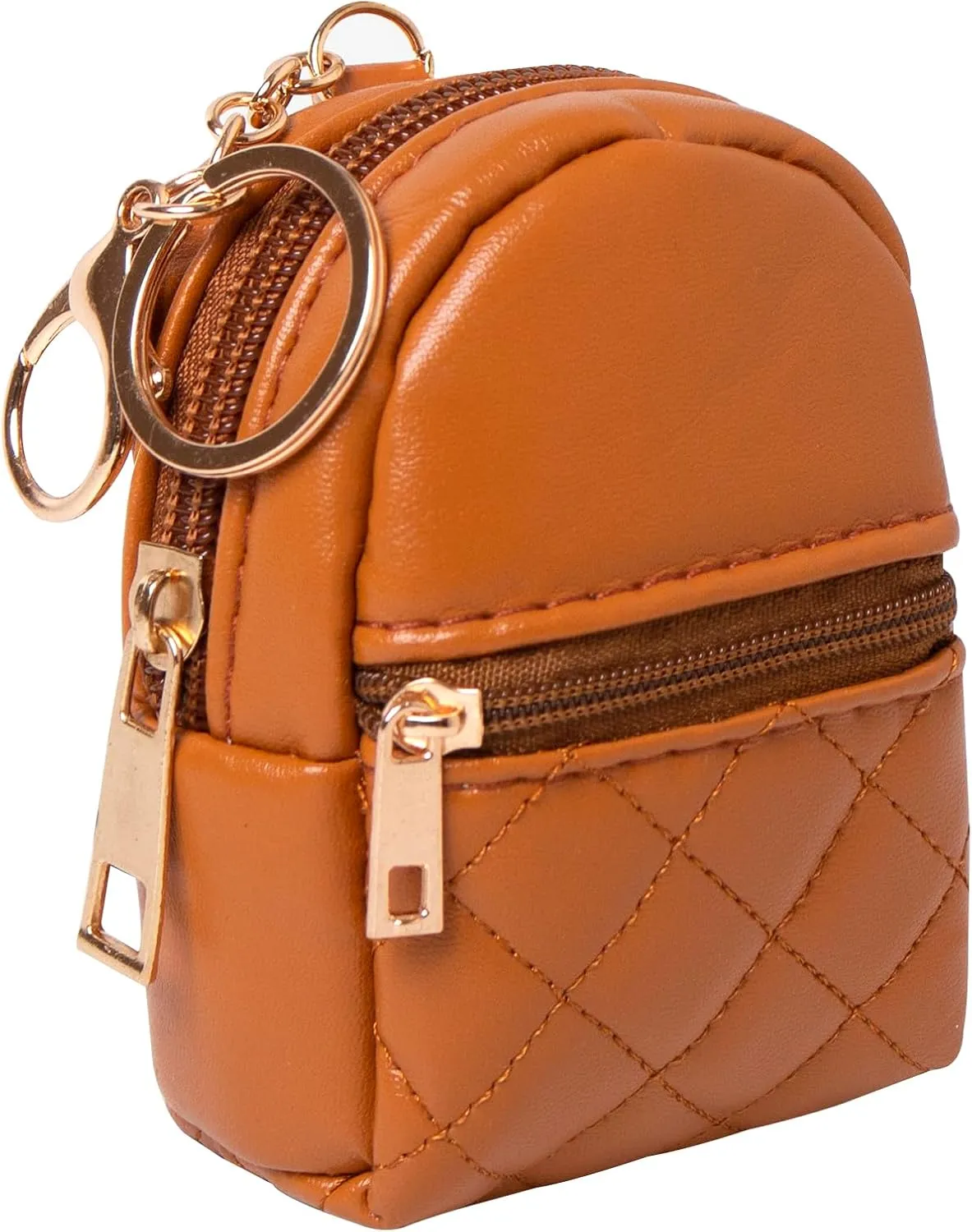 Mini Backpack Cute Cosmetic Bag for Women, Creative Cute Pendant Keychain Key-chains Keyrings PU Leather Makeup Bag Key Pocket Lipstick Bag Card Holder Data Cable Organizer Zipper Pouch (Brown)