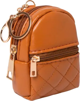 Mini Backpack Cute Cosmetic Bag for Women, Creative Cute Pendant Keychain Key-chains Keyrings PU Leather Makeup Bag Key Pocket Lipstick Bag Card Holder Data Cable Organizer Zipper Pouch (Brown)