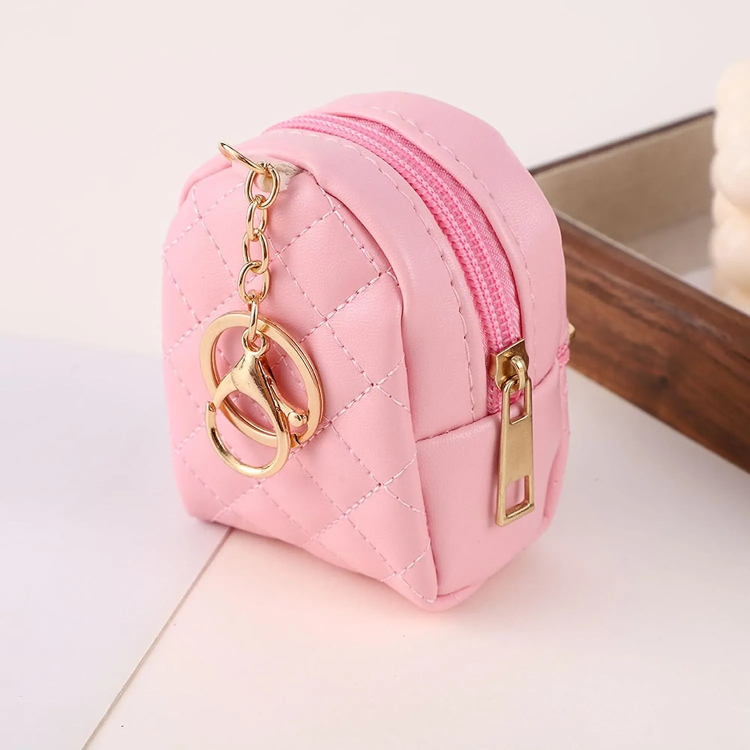Mini Backpack Cute Cosmetic Bag for Women, Creative Cute Pendant Keychain Key-chains Keyrings PU Leather Makeup Bag Key Pocket Lipstick Bag Card Holder Data Cable Organizer Zipper Pouch (Deep pink)