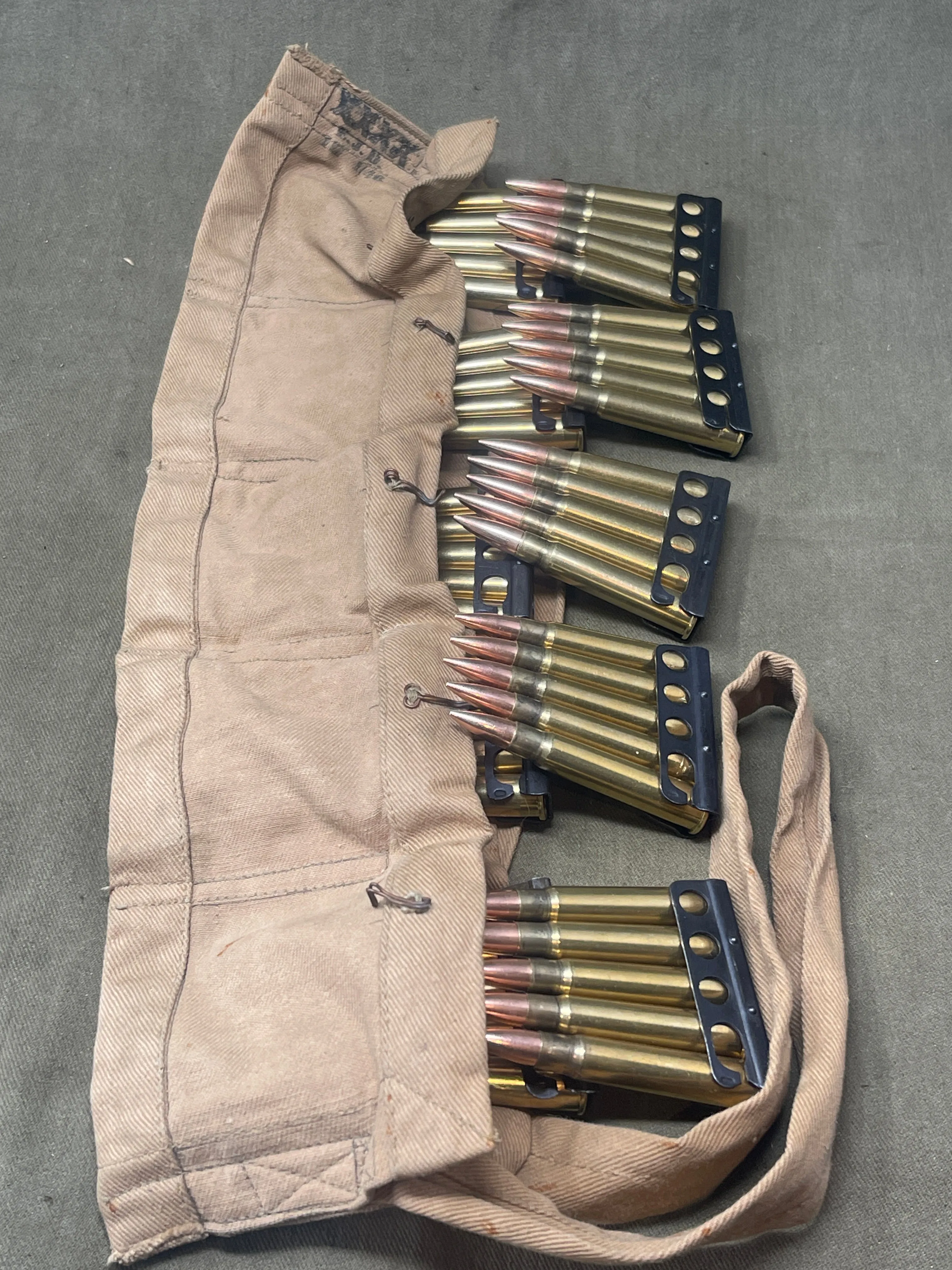 Original British 1946 Bandolier Containing 50 Inert 303 Rounds