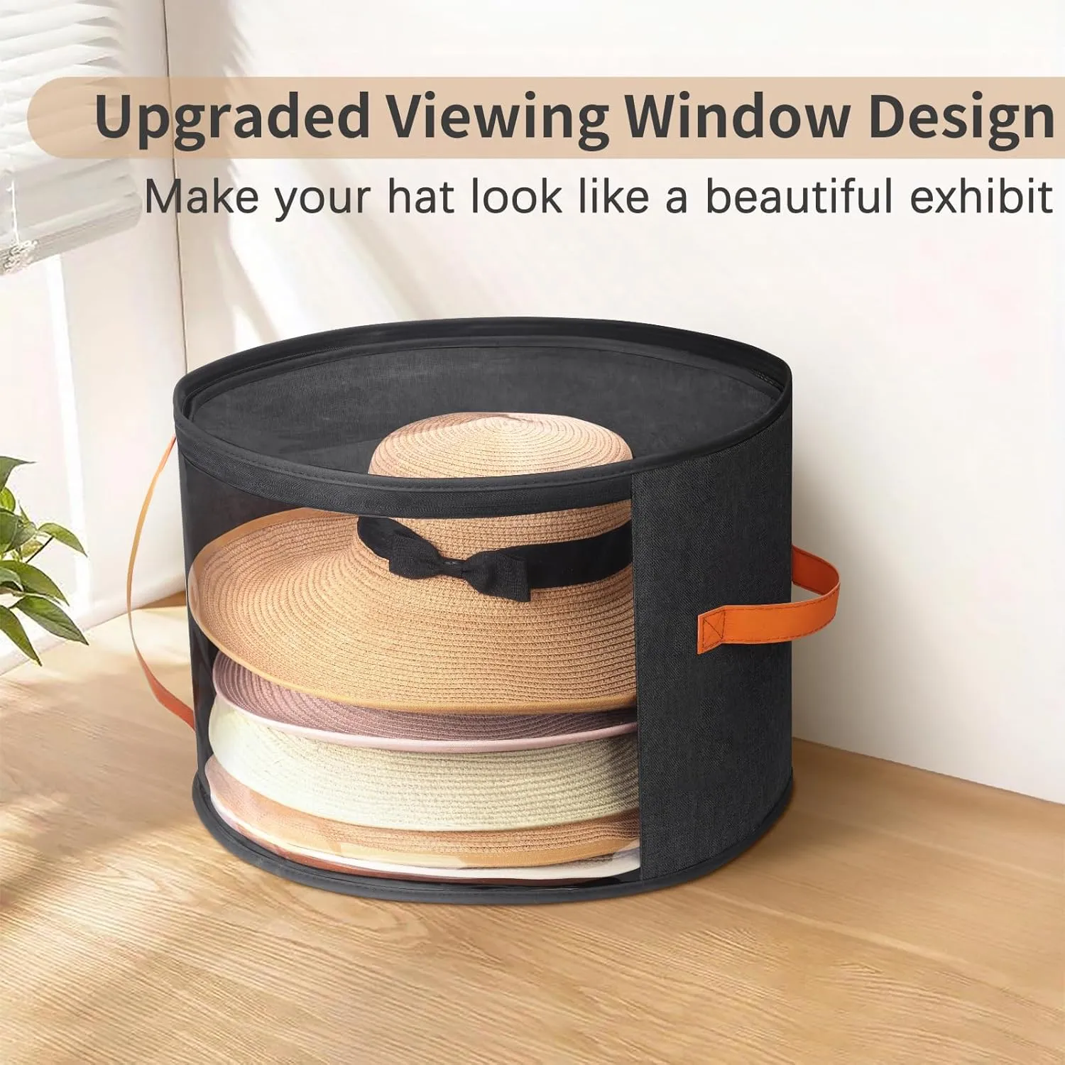Oversized Clear Hat Storage Box for Women, Cowboy Hat Organizer for Closet, Wide Brims Hat Case with Carrying Handles, Hat Bag Hat Case (Black)