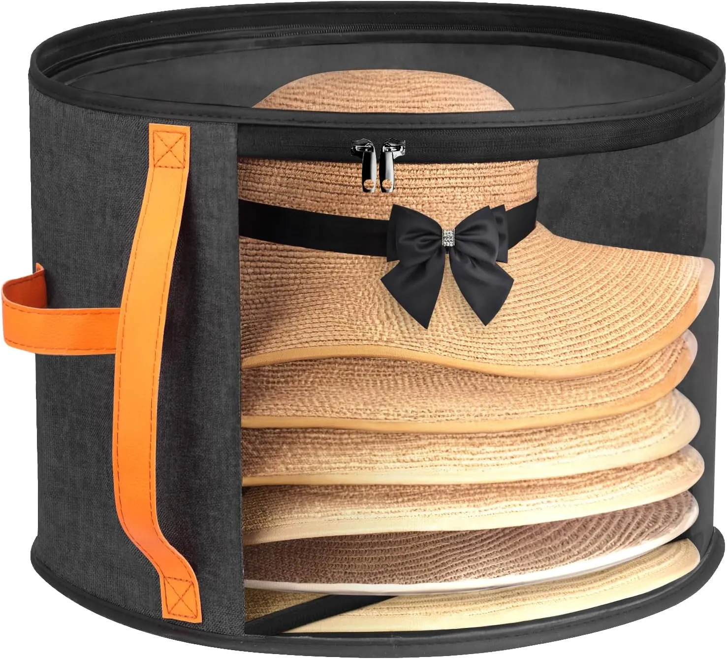 Oversized Clear Hat Storage Box for Women, Cowboy Hat Organizer for Closet, Wide Brims Hat Case with Carrying Handles, Hat Bag Hat Case (Black)