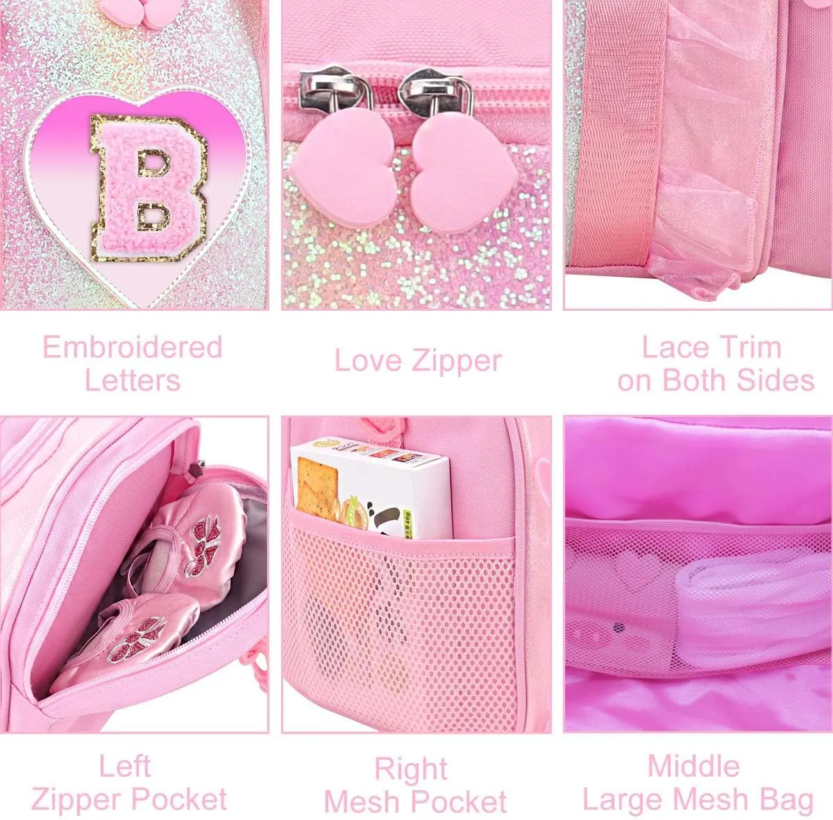 Personalized Monogram Dance Bag for Girls - 3-6 Years Kids Lightweight Water Resistant Oxford Backpack for Ballet Cheerleading Sleepovers Gymnastics Pink A
